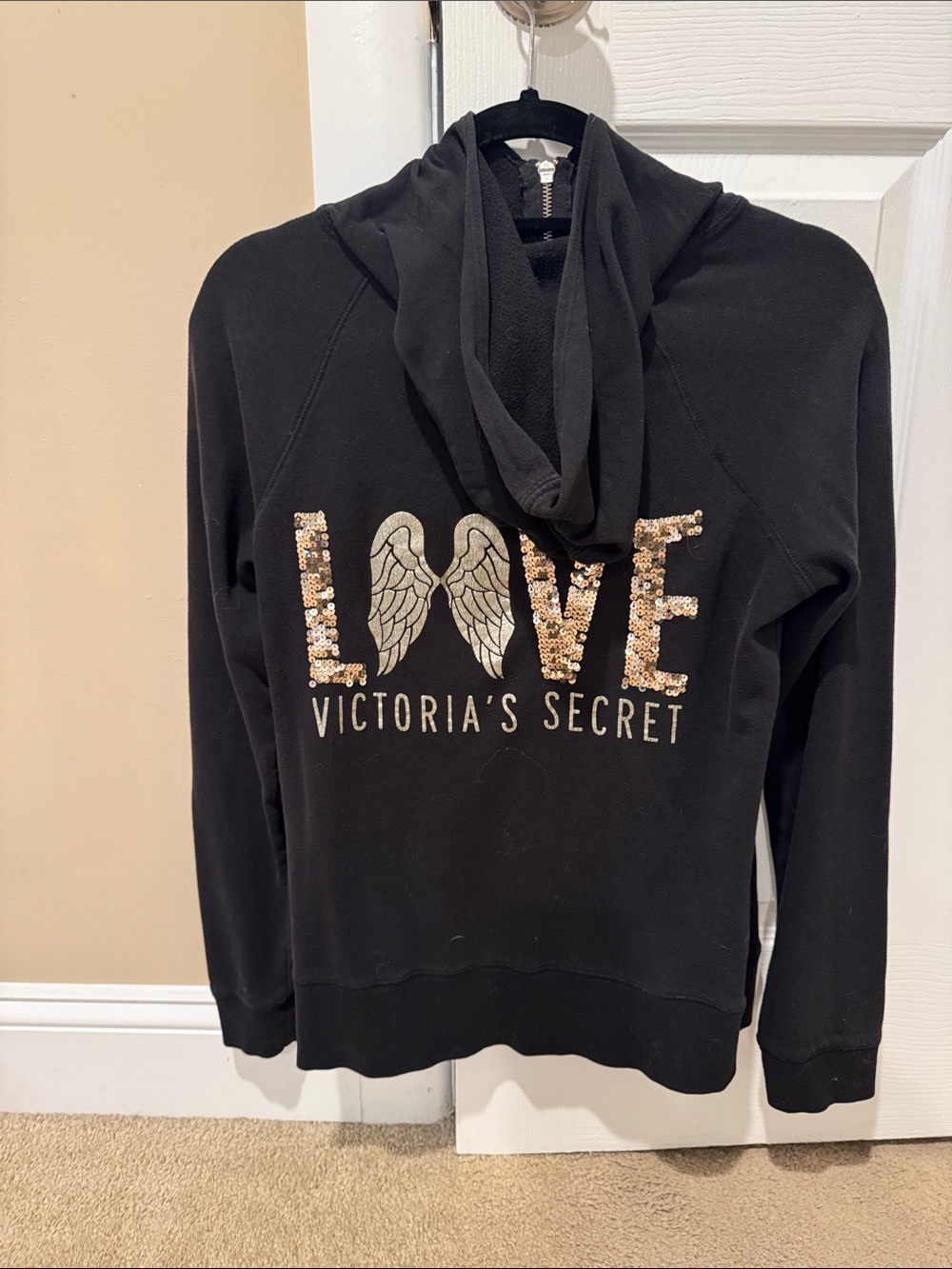 Victoria's Secret Black Sequined 'LOVE' Wing Hoodie